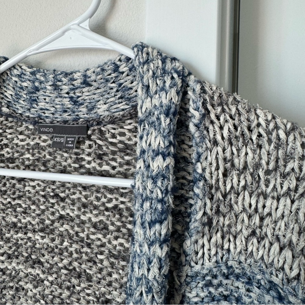 Vince Blue Gray Striped Oversized Cardigan Size XS/S Chunky Knit Fall Winter - Picture 8 of 15